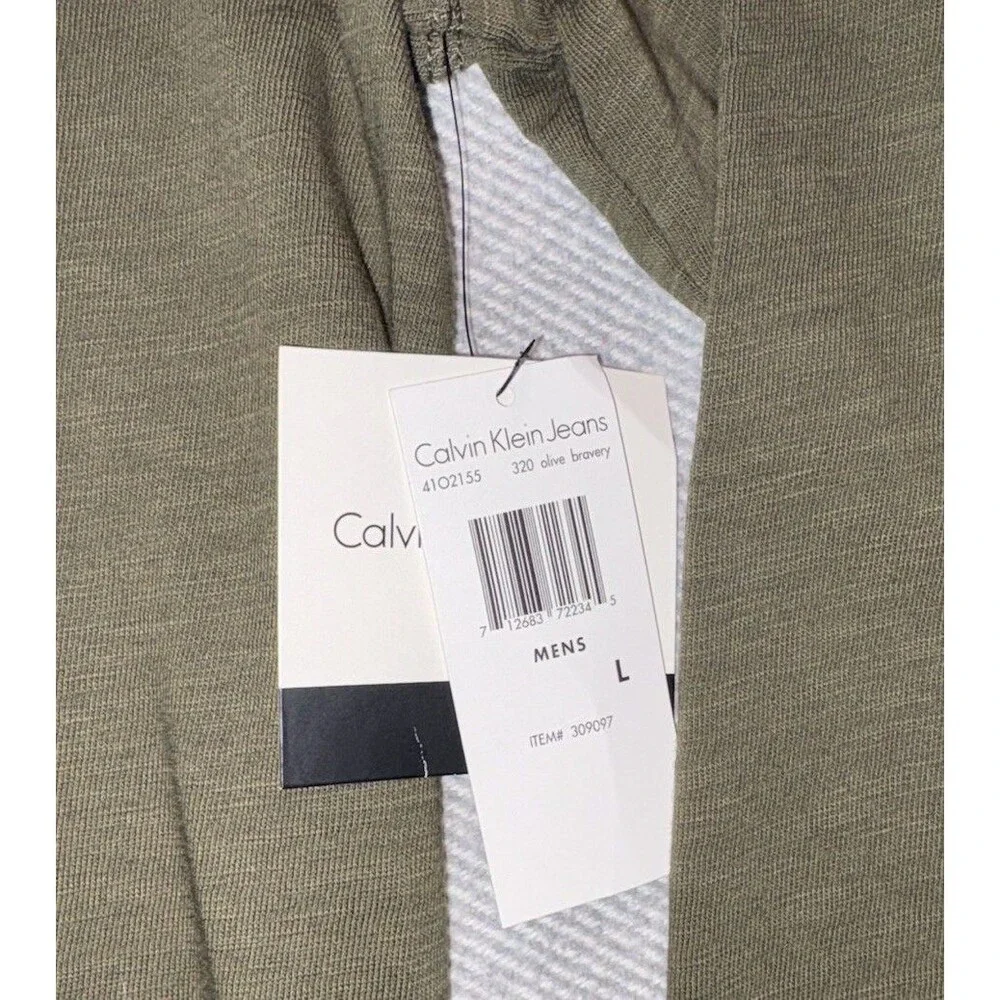 NWT Calvin Klein Jeans Men's Size L Long-Sleeve Slub Knit T-Shirt Olive Green